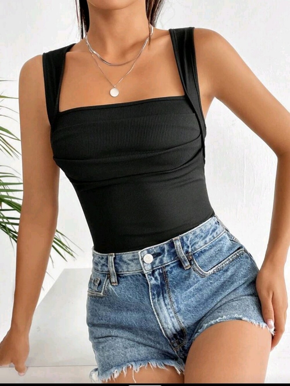 Square Neck Ribbed Tank Bodysuit